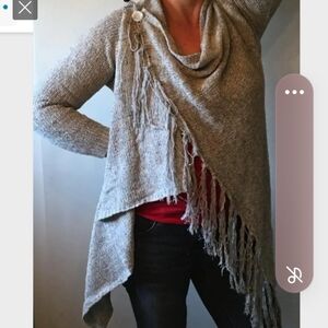 SHEIN Tan Asymmetrical Fringe Sweater